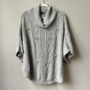 Talbots Poncho Sweater Women's Large Wool Blend Gray Cable Knit Neutral Classic